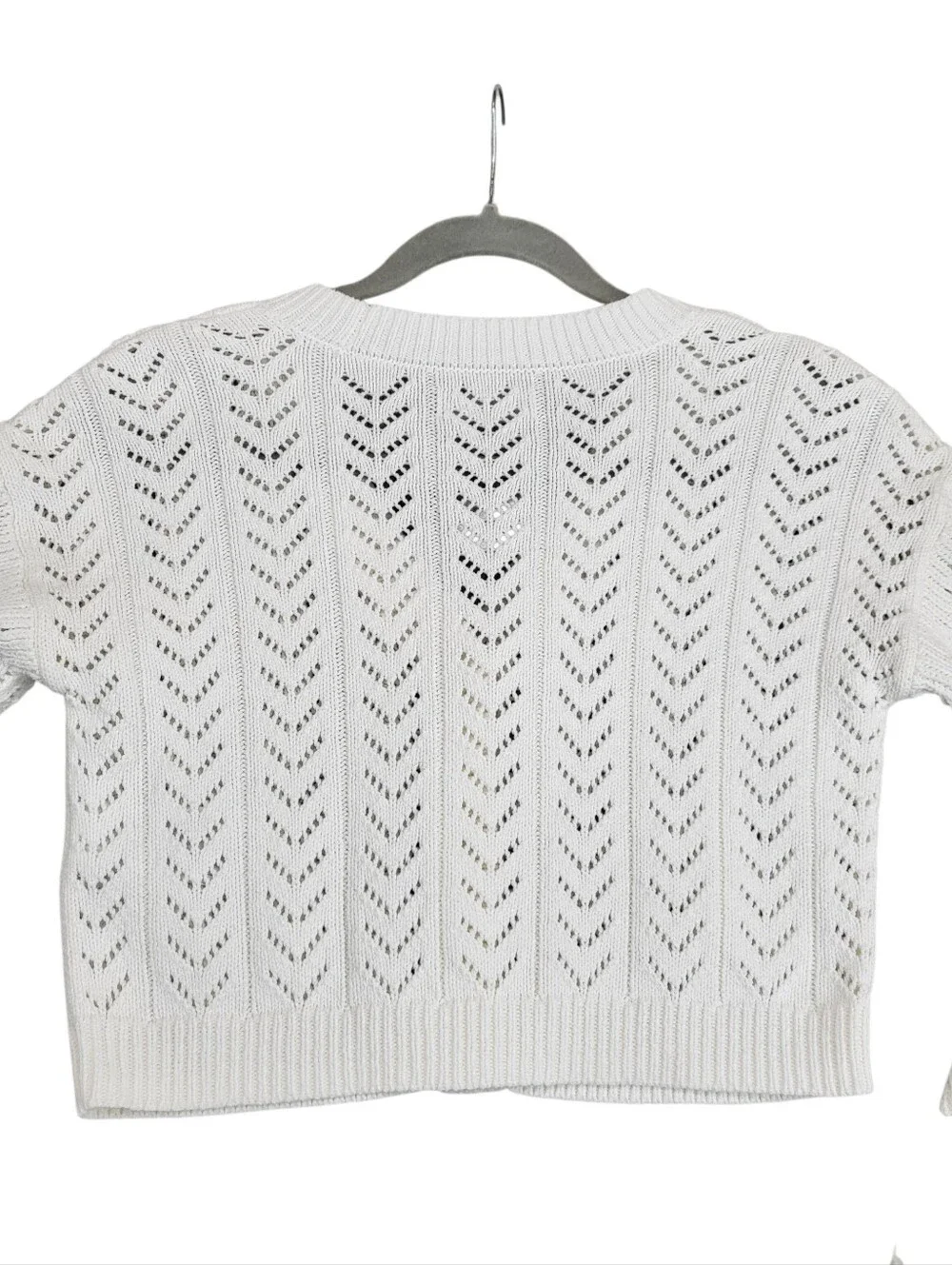 Hollister White Cable Pointelle Crochet Knit Cropped Cardigan Sweater Size XS